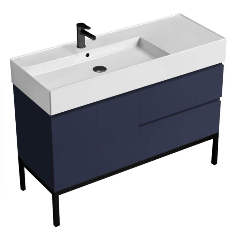 Block 47.6 in. W x 18.1 in. D x 34.65 in. H Modern Bathroom Vanity in Night Blue With White Ceramic Top price history on PriceWatchPro