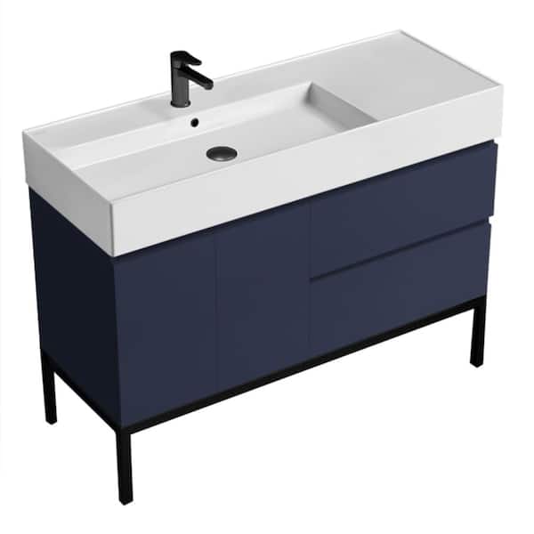 Nameeks Block 47.6 in. W x 18.1 in. D x 34.65 in. H Modern Bathroom Vanity in Night Blue With White Ceramic Top