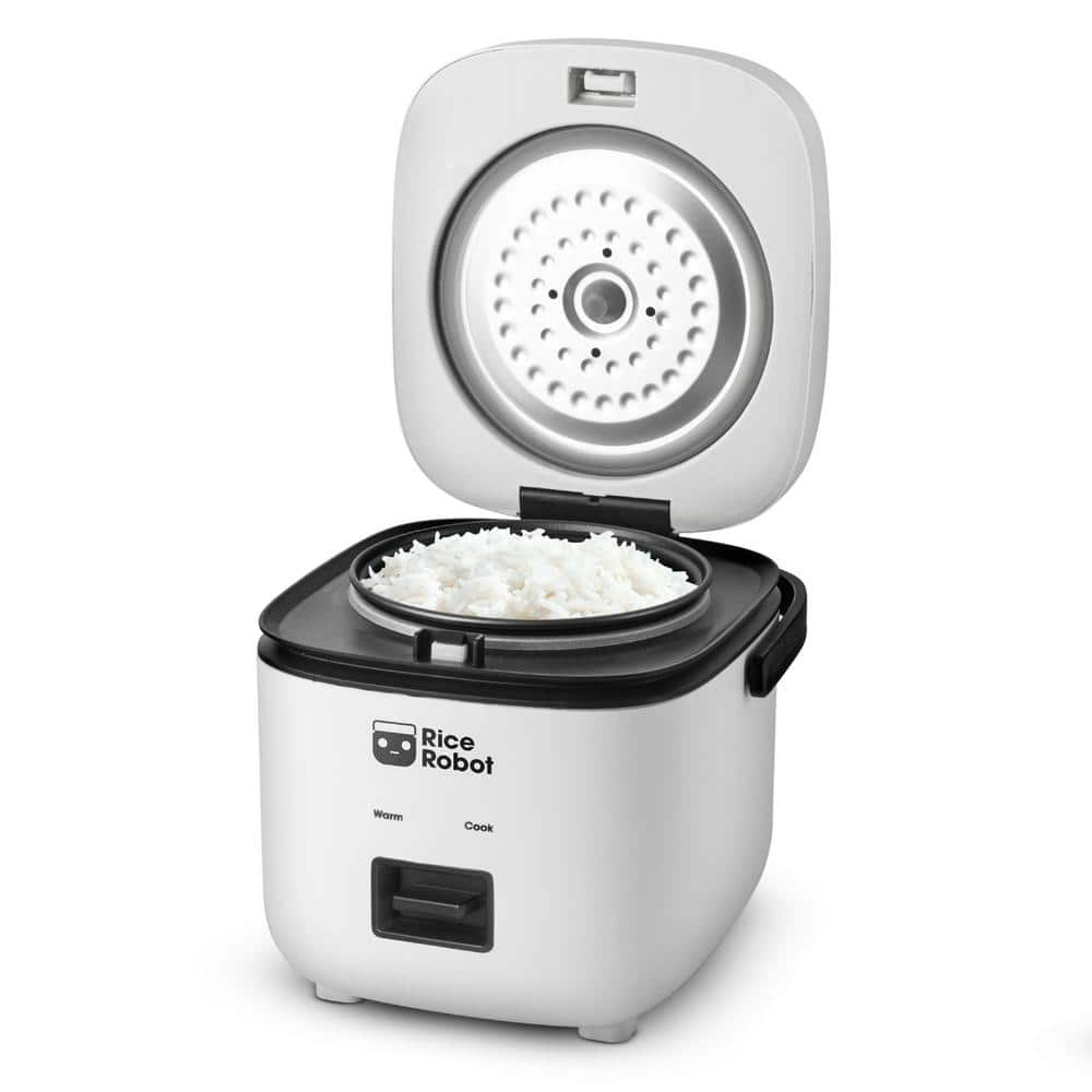 Compact White Electric Rice Cooker with Nonstick Pot and Steamer