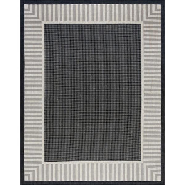 Eco Striped Border Black 8 ft. x 10 ft. Indoor/Outdoor Area Rug