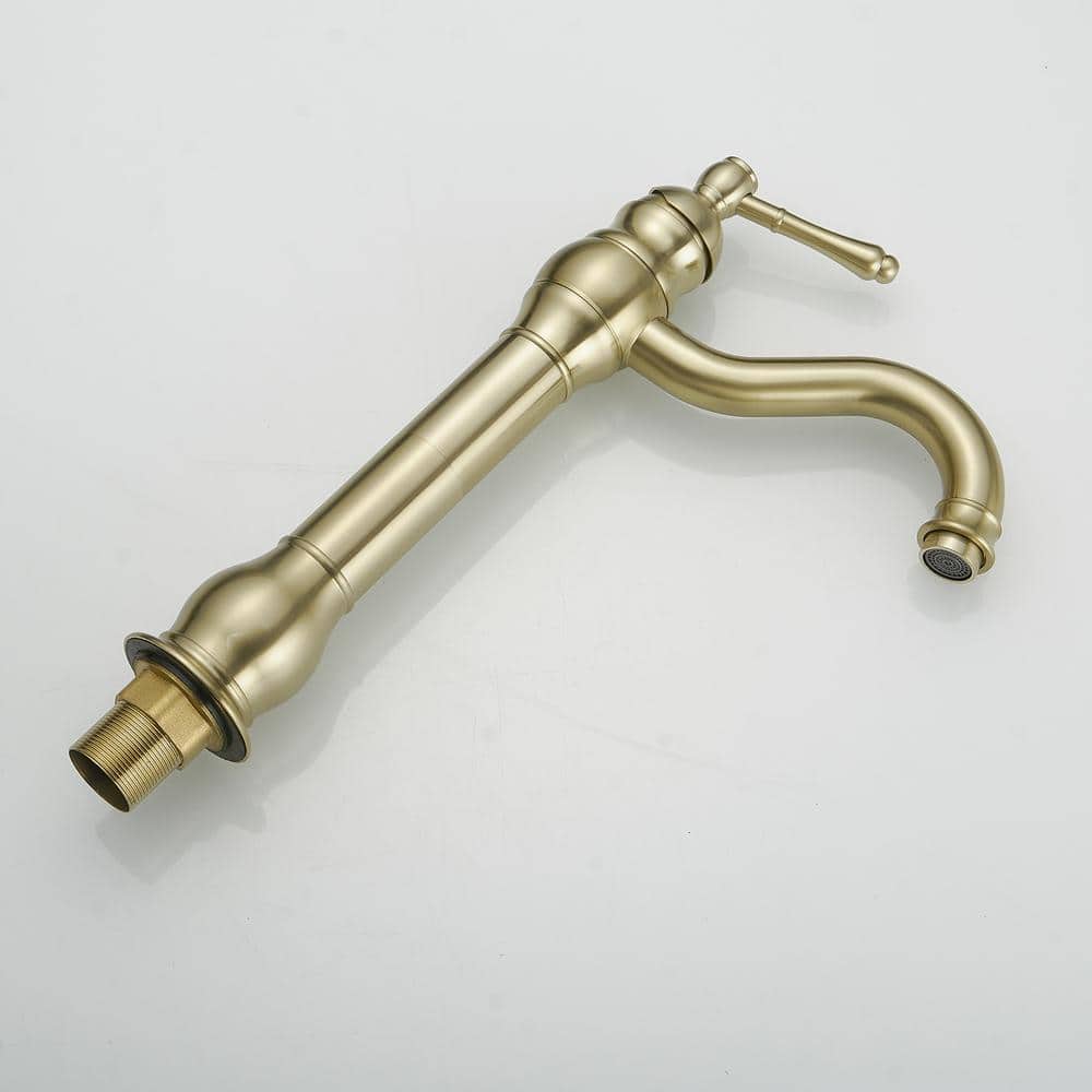 Brushed Gold Single Handle High-Arc Vessel Sink Faucet