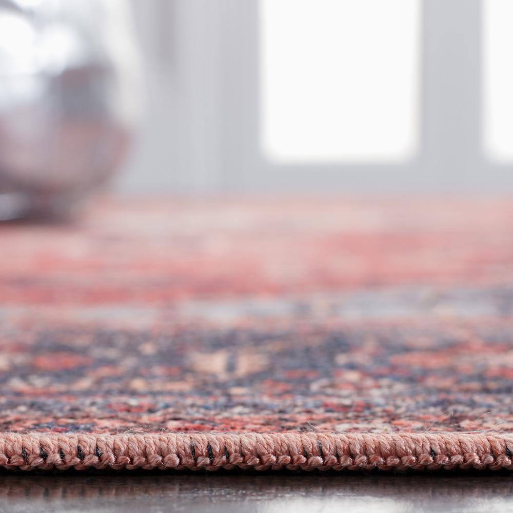 Red and Navy 9' x 12' Washable Viscose Chenille Rug