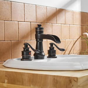 8 in. Waterfall Widespread 2-Handle Bathroom Faucet With Pop-up Drain Assembly in Oil Rubbed Bronze