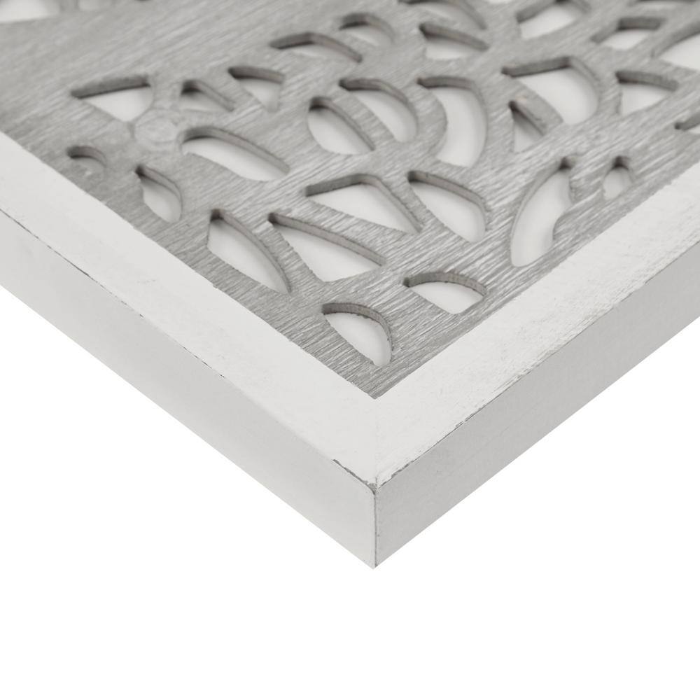 Gray Botanical Carved Wood Wall Decor Panel with Whitewashed Frame
