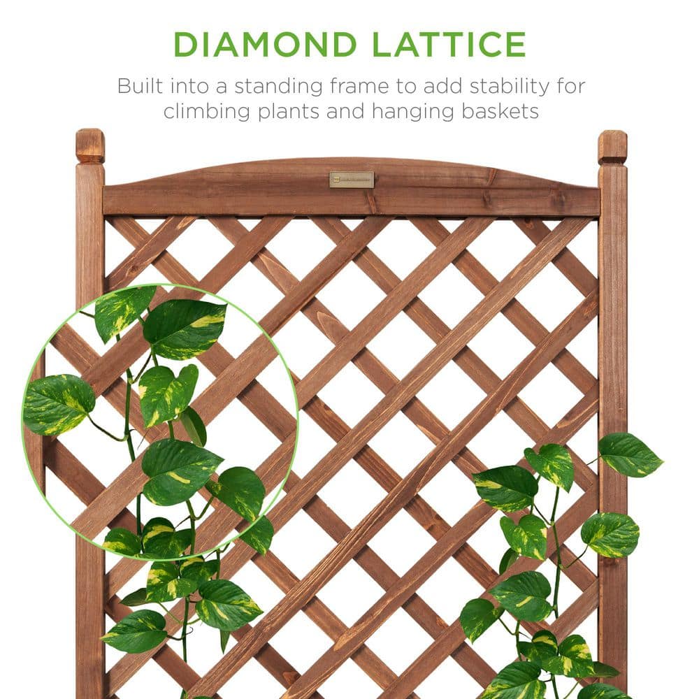 Set of 2 Walnut Fir Wood Planter Box with Trellis