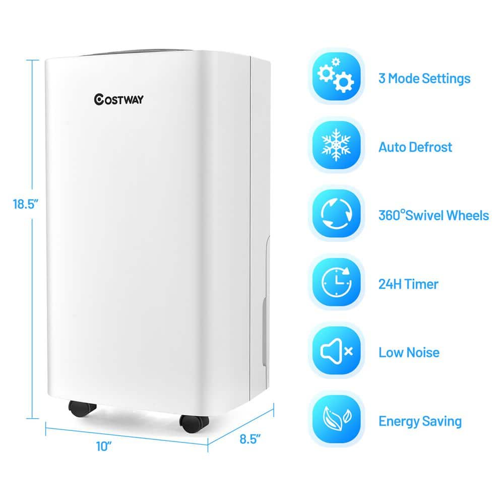 Costway White Portable 24 Pints Dehumidifier for Medium to Large Spaces
