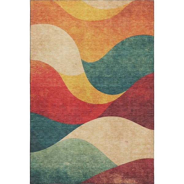 Mayfield Premium Machine Washable Abstract AMF2184 Orange 5 ft. x 7 ft. 6 in. Area Rug