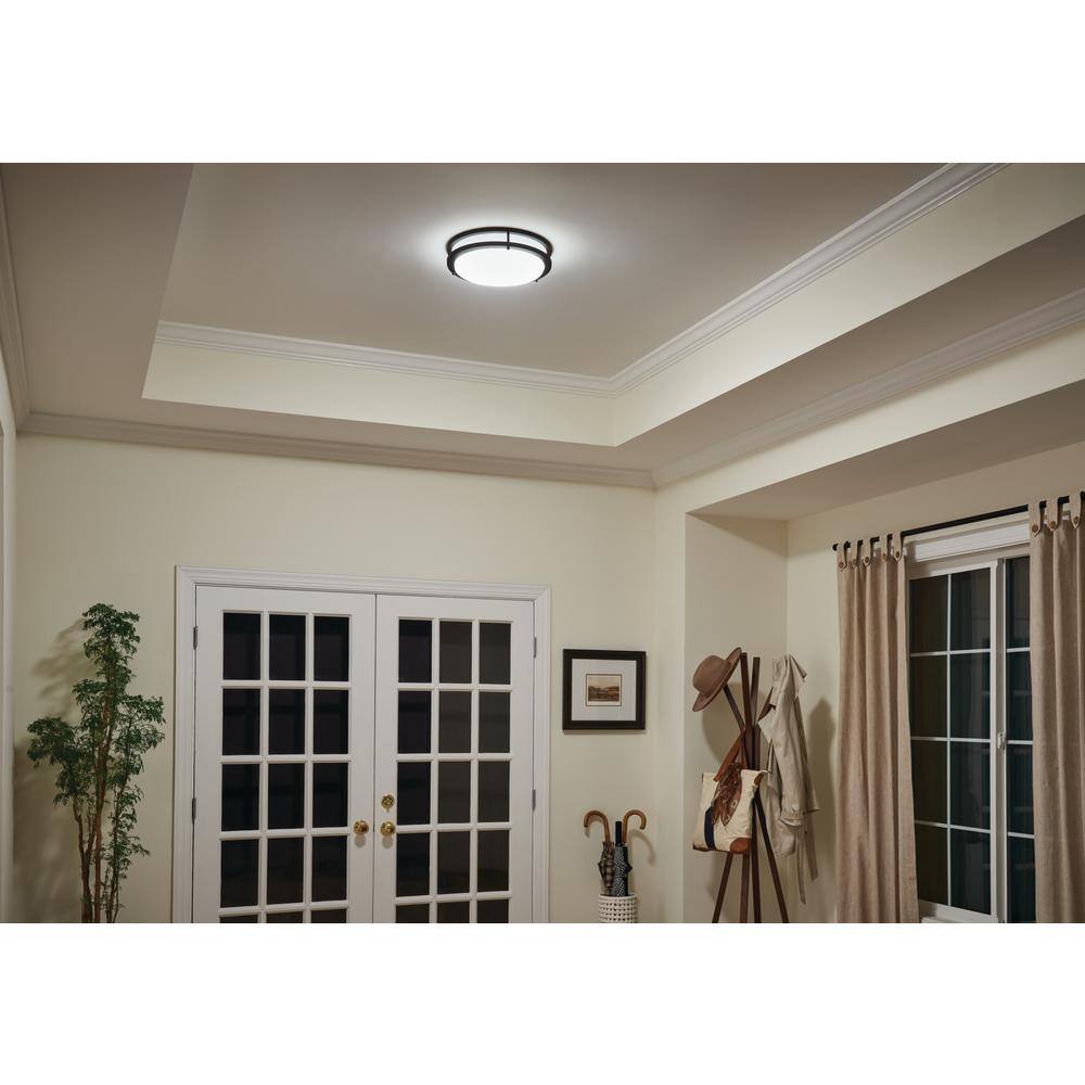 Transitional 14" Distressed Bronze LED Drum Flush Mount Ceiling Light