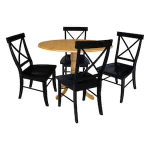 5-Piece 42 in. Oak and Black Dual Drop Leaf Table Set with 4-Side chairs