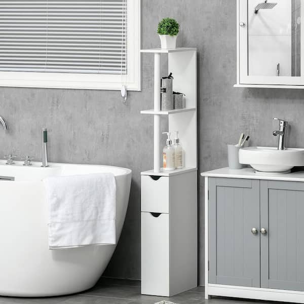 kleankin Tall Bathroom Cabinet, Slim Bathroom Storage Cabinet, Narrow Floor  Cabinet with 3 Drawers and 2 Open Shelves, Linen Tower for Small Space