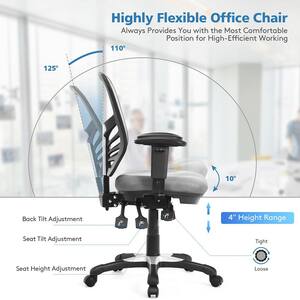 Grey Mesh Office Chair 3-Paddle Computer Desk Chair with Adjustable Seat