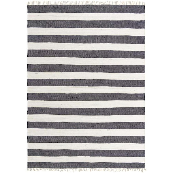 Unique Loom Chindi Rag Striped Navy Blue 10' 0 x 14' 1 Area Rug