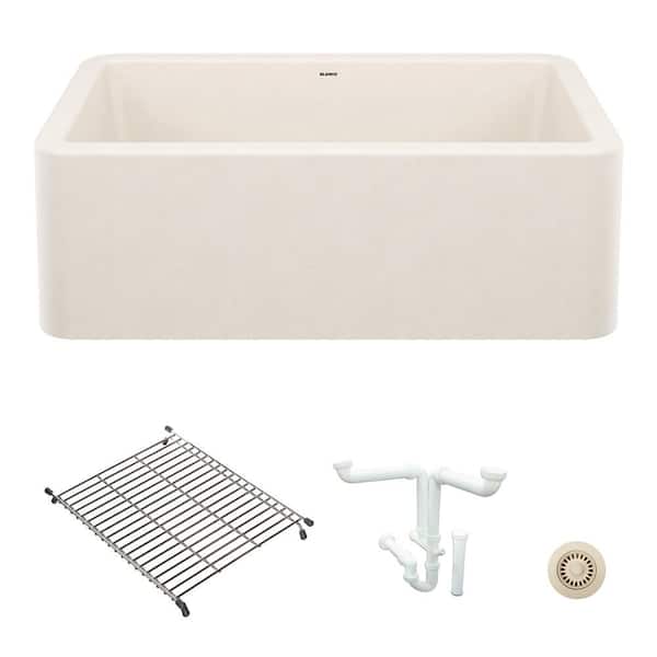Ikon 30 in. Farmhouse/Apron-Front Single Bowl Soft White Granite Composite Kitchen Sink Kit with Accessories
