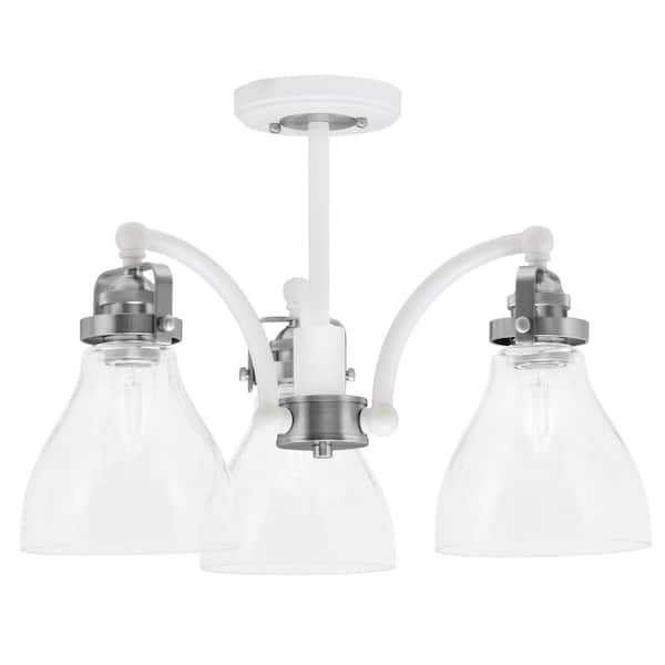 Unbranded Decatur 16.5 in. 3-Light White and Nickel Semi-Flush with 6.25 in. Clear Bubble Glass Shade No Bulbs Included