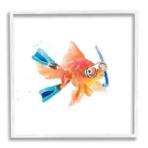 Goldfish Pet Blue Snorkel Gear Swimming Fish by Lanie Loreth Framed Print Animal Texturized Art 24 in. x 24 in.