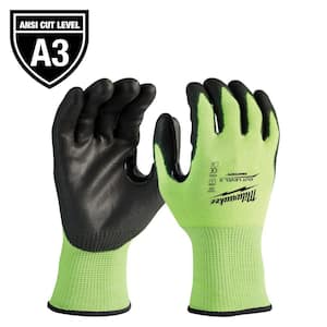 Large High Visibility Level 3 Cut Resistant Polyurethane Dipped Work Gloves