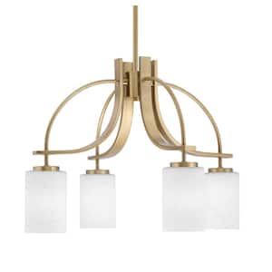 Olympia 15.75 in. 4-Light New Age Brass Downlight Chandelier White Muslin Glass Shade