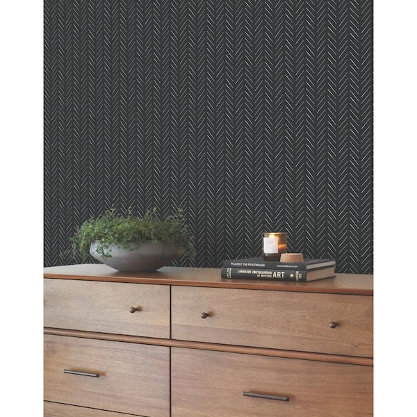 Black Pick Up Sticks Non Woven Preium Paper Peel and Stick Matte Wallpaper Approximately 34.2 sq. ft
