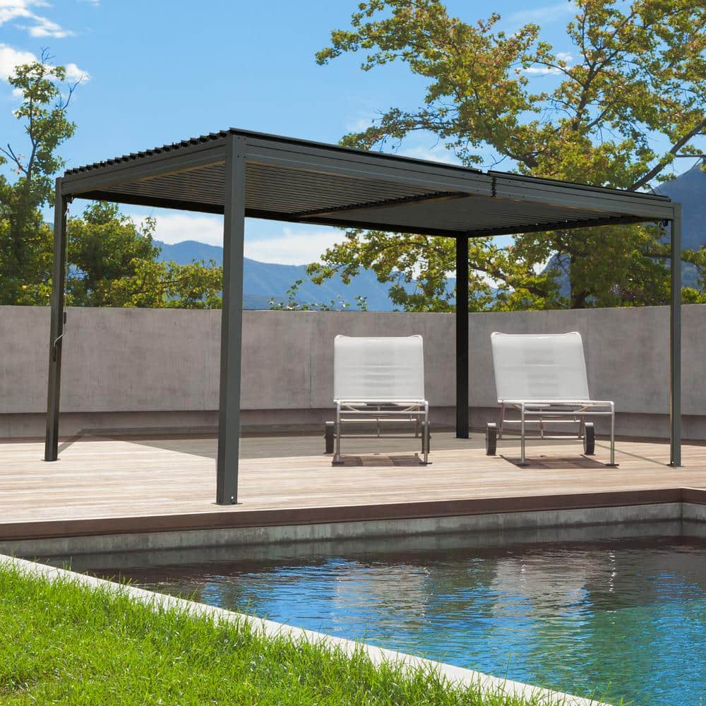 Gray 10x16 Aluminum Pergola with Adjustable Steel Roof