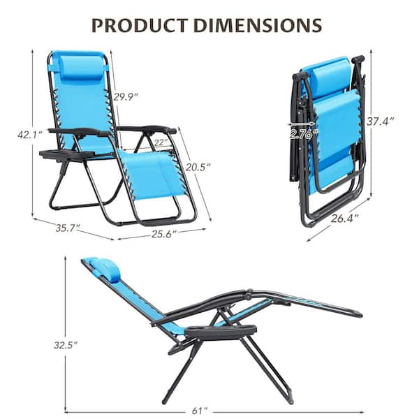 Tozey 2-Piece Blue Zero Gravity Black Metal Lawn Chair Set