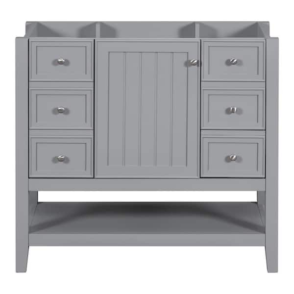 EPOWP 36 in. W x 18 in. D x 33 in. H Bath Vanity Cabinet without Top in Grey with Open Storage Shelf and 3-Drawers