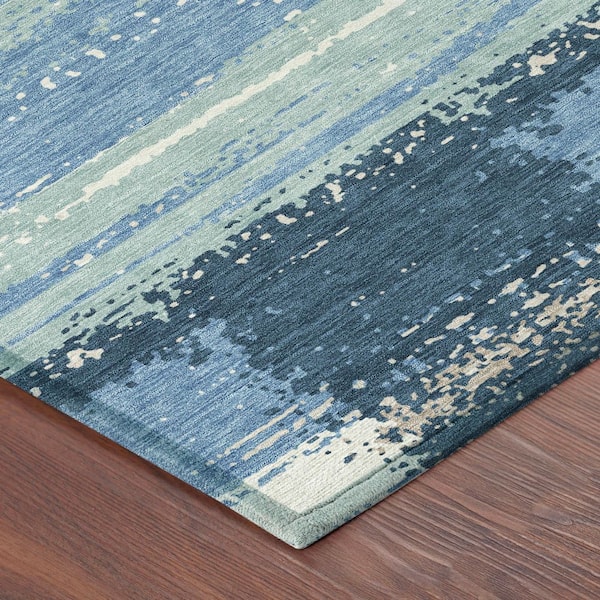 Chantille Machine Washable Indoor/Outdoor Abstract ACN2772 Denim 8 ft. x 8 ft. Round Rug