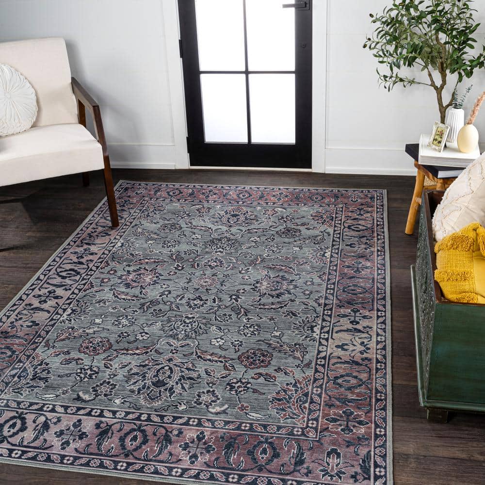 Victoria Ornate Persian Washable Gray and Purple 8x10 Area Rug