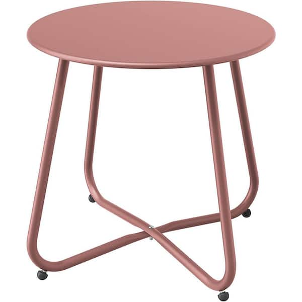 Cubilan Steel Patio Side Table, Weather Resistant Outdoor Round End Table in Rose Dawn