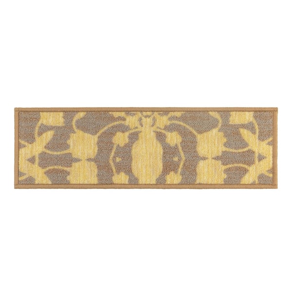 Custom Size Floral Design Yellow-Beige 9.5 in. x 26 in. Stair Treads Cover (1-Piece)