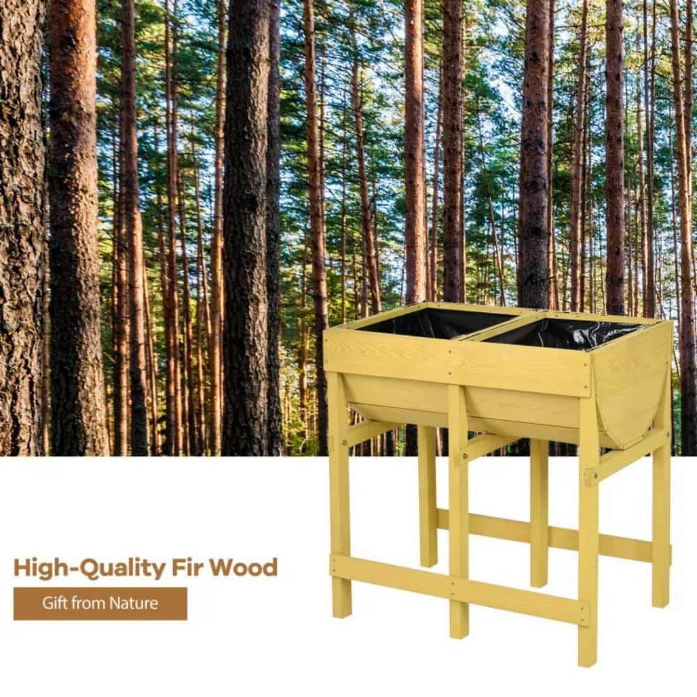 Deep Yellow Fir Wood Rectangular Raised Garden Bed with Liner