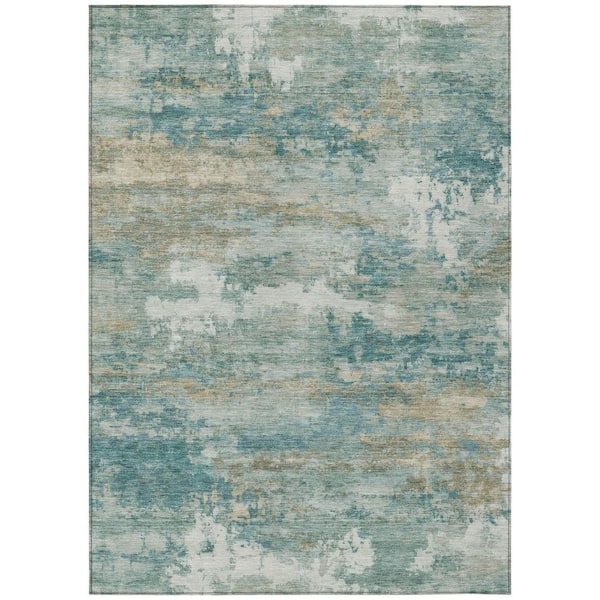 Chantille Machine Washable Indoor/Outdoor Abstract ACN2810 Aqua 9 ft. x 12 ft. Area Rug