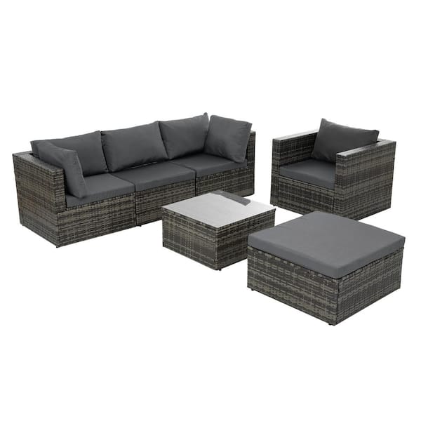 Sudzendf 6-Piece Outdoor Wicker Patio Furniture Set, Patio Conversation ...