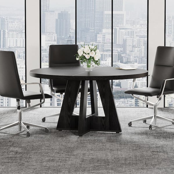 Tribesigns 47” Round Conference Table – Modern Black Meeting Table For Office, Boardroom Or Workspace (Fits 4 People)