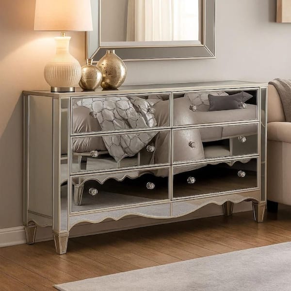 64 in. Silver 6-Drawer Dresser