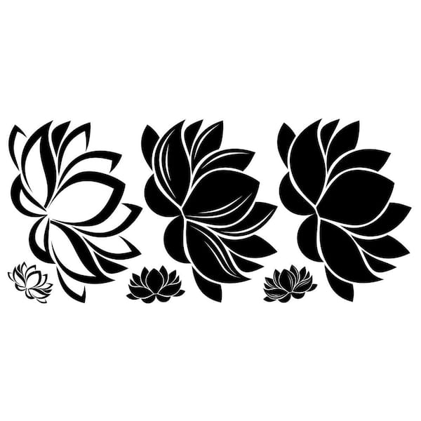 RoomMates Black Black Line Art Lotus Peel and Stick Giant Wall Decal