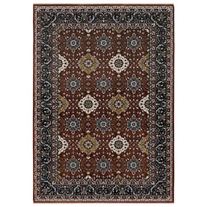 Victoria Red/Navy 4 ft. x 6 ft. Oriental Panel Medallion Polyester Fringed-Edge Indoor Area Rug