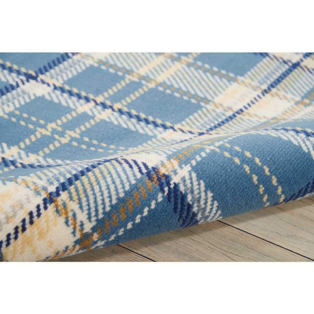 Blue Plaid 5' x 7' Hand-Knotted Synthetic Reversible Rug
