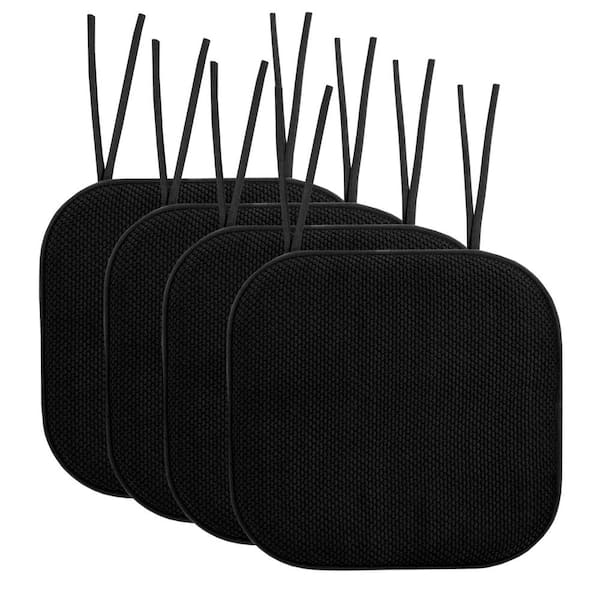Sweet Home Collection Honeycomb Memory Foam Square 16 in. x 16 in. Non-Slip Back Chair Cushion with Ties (4-Pack), Black