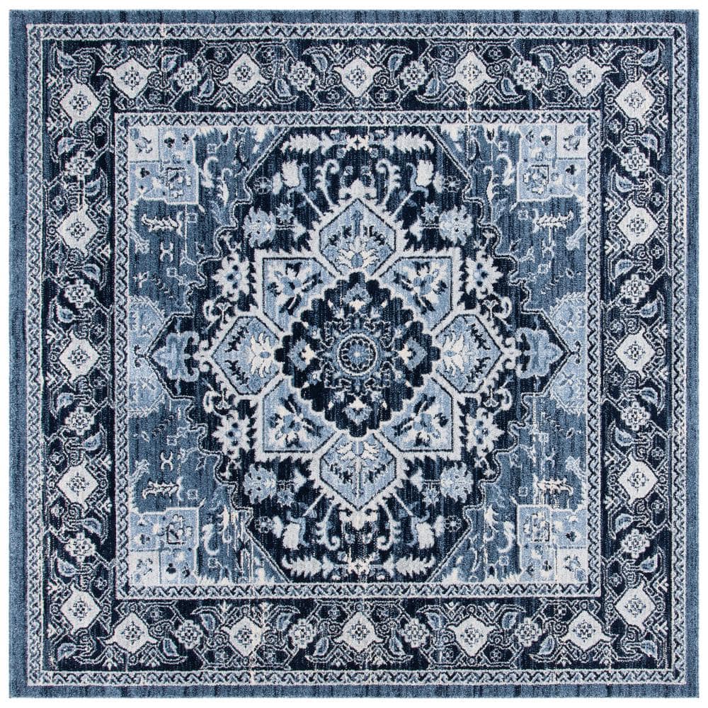 Charleston Navy Blue 79" Square Synthetic Traditional Area Rug
