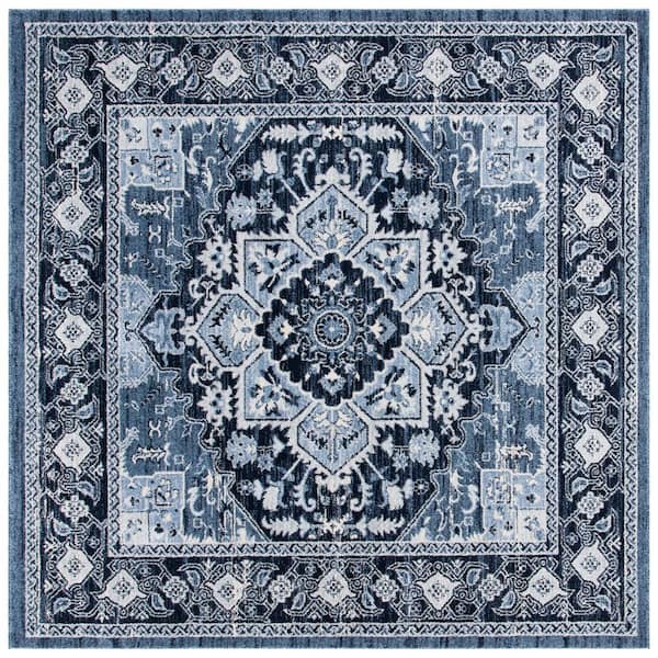 SAFAVIEH Charleston Navy/Blue 7 ft. x 7 ft. Border Floral Square Area Rug