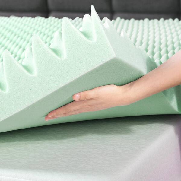 Mellow 3 in. Short Queen Egg Crate Memory Foam Mattress Topper with Aloe Vera Infusion, Green