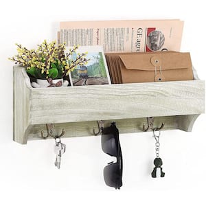 Rustic Green Mail Holder Wall Mounted Mail Organizer with Tags and 3-Double Key Hooks Home Decor