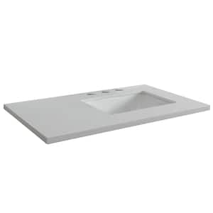 37 in. W x 22 in. D 2 in. H White Quartz Vanity Top with Right Side Rectangular Sink