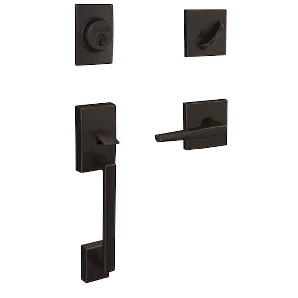 Schlage Custom Century Aged Bronze Single Cylinder Door Handleset with Eller Door Handle and Collins Trim