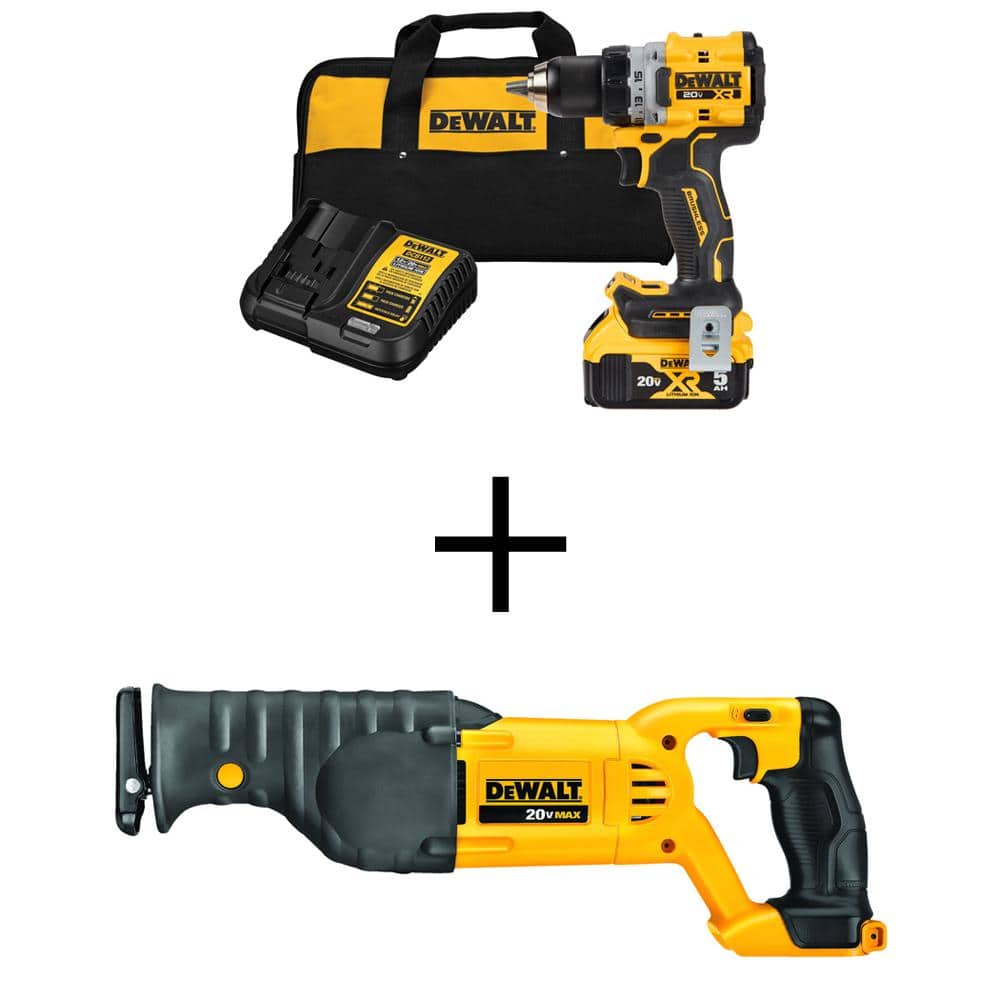 DEWALT 20V MAX XR Lithium-Ion Cordless Compact 1/2 in. Drill/Driver Kit with 20V MAX Cordless Reciprocating Saw -  DCD800P1WDCS380