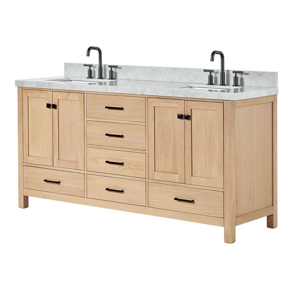 Cambridge 72'' Oak Double Bathroom Vanity with Carrara Marble Top