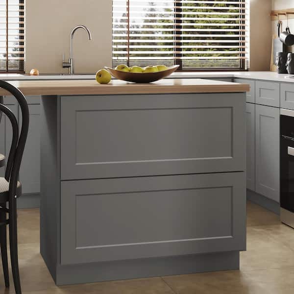 Hausvita 36 in. W x 24 in. D x 34.5 in. H in Shaker Grey Plywood Ready to Assemble Kitchen Base Cabinet with 2 Drawers