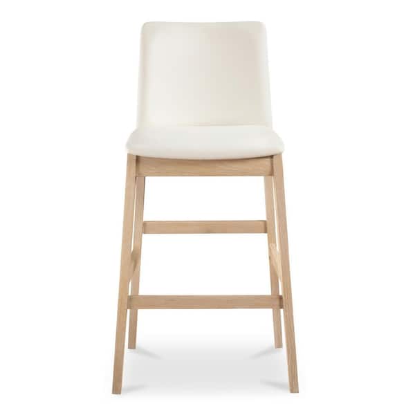 Ismara White Vegan Leather Bar Stool with Oak Frame