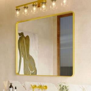 48 in. W x 36 in. H Rectangular Aluminum Framed Wall Bathroom Vanity Wall Mount Mirror in Gold