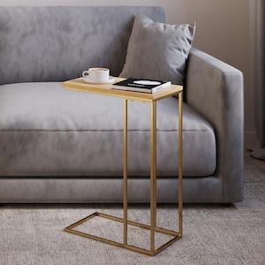 10 in. Mango Wood with Gold Iron Frame Side Table